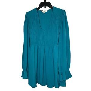 Umgee Babydoll V Neck Ruffle Smocked Front Girly Romantic Top Size Large